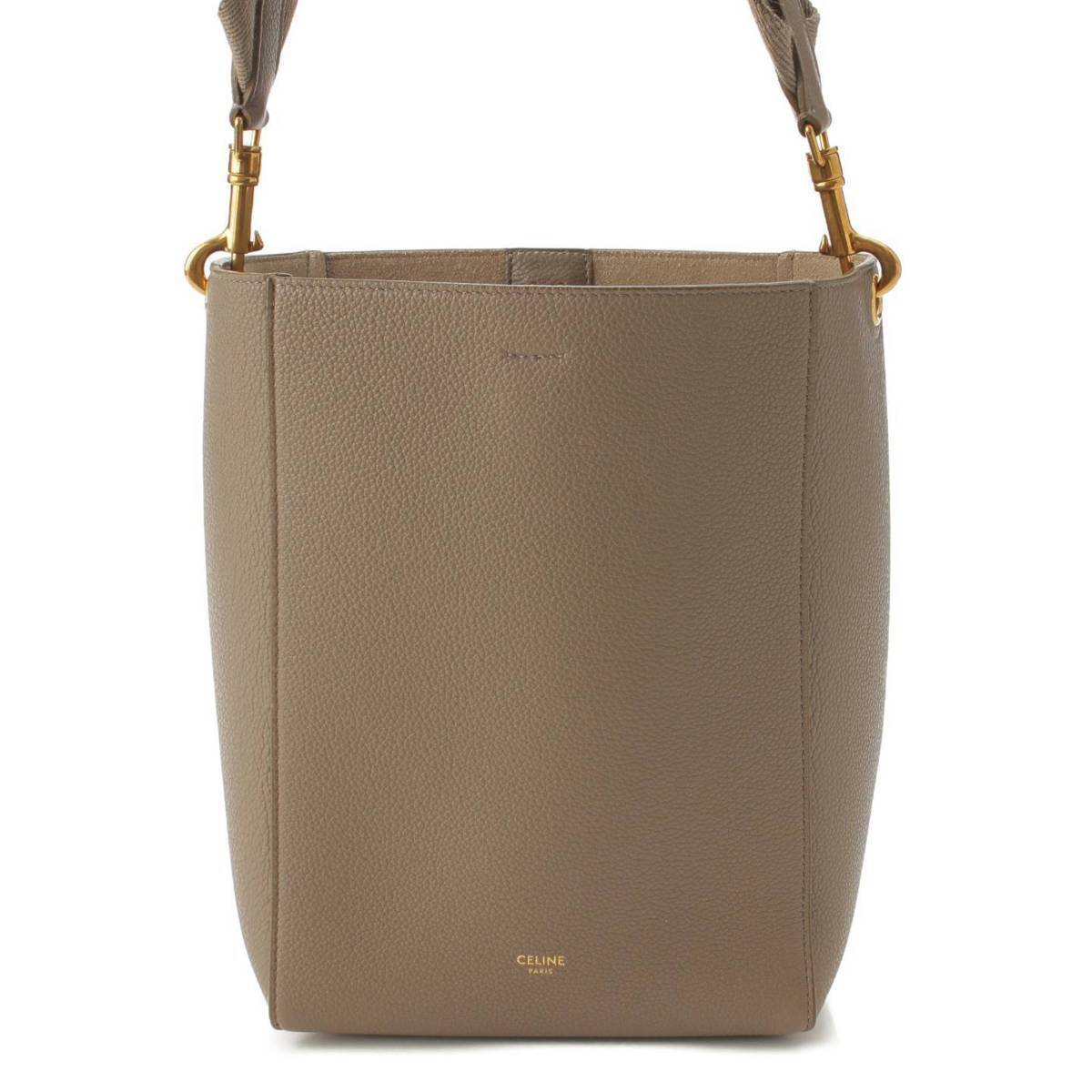 Celine Sangle Bucket Leather Shoulder Bag Taupe Cream
